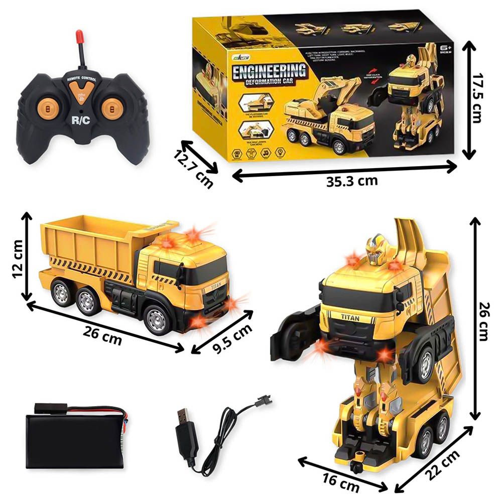 Fitto - Remote Control Construction Truck Transformer Toy - Yellow