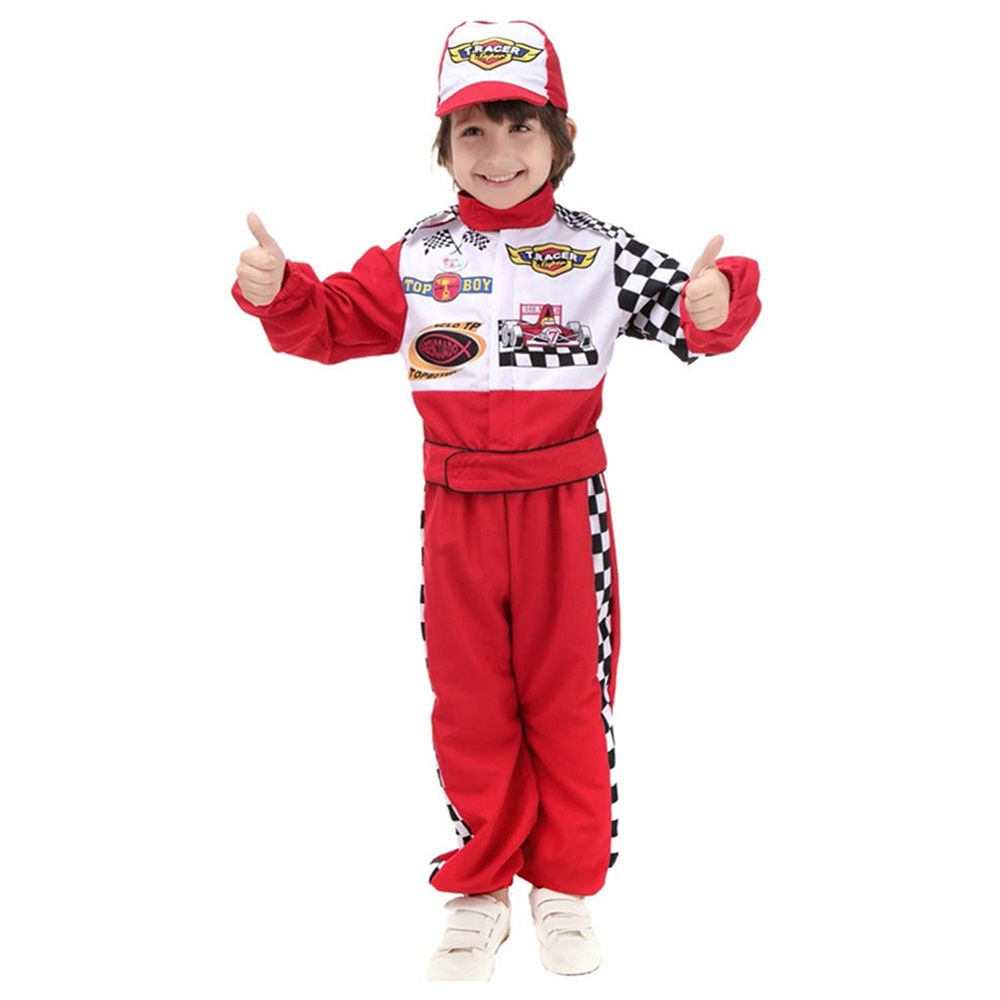 Fitto - Kids Racer Cosplay Race Car Driver Costume Set - Red