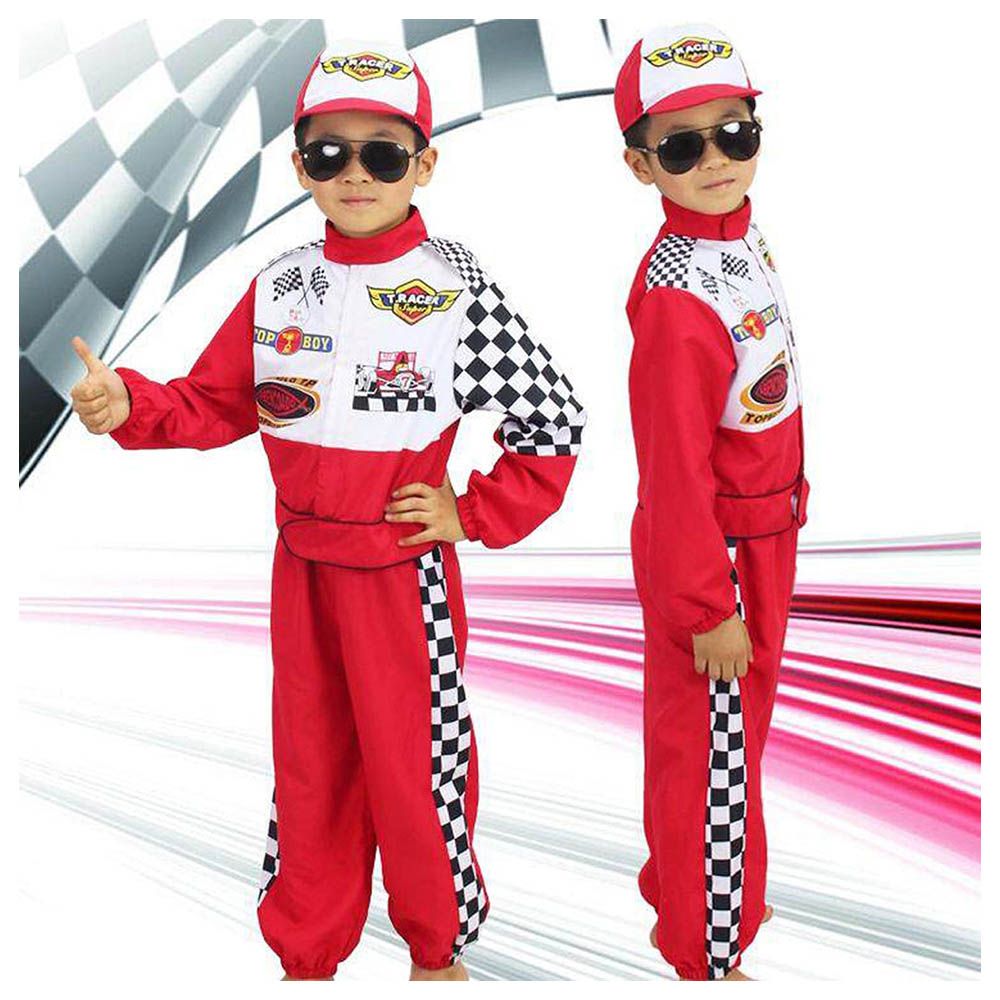 Fitto - Kids Racer Cosplay Race Car Driver Costume Set - Red