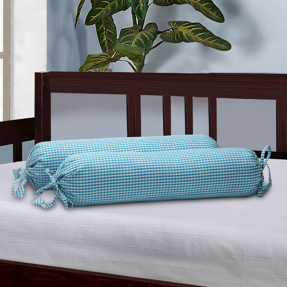 The Baby Atelier - Organic Bolster Cover Set - Blue Checks