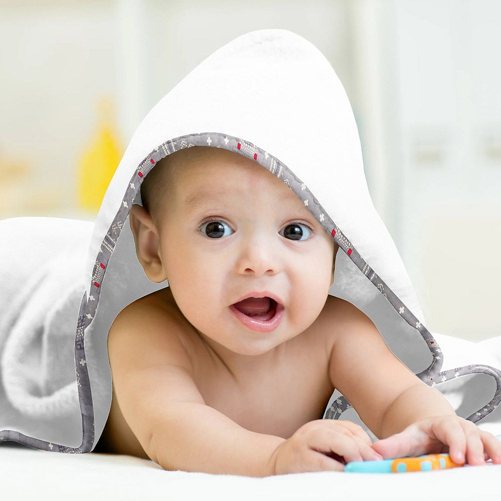 The Baby Atelier - Organic Hooded Towel Set - Grey Bandhani