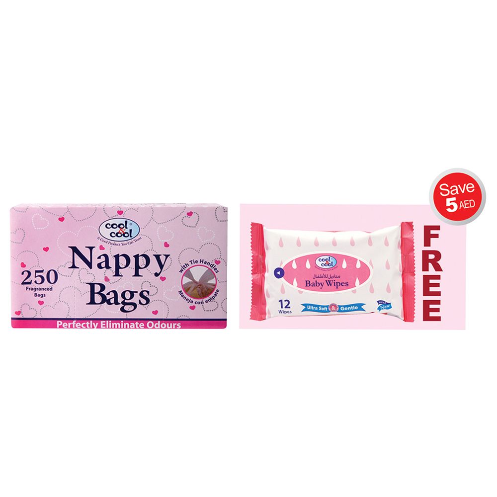 Cool & Cool Nappy Bags 250's + Baby Wipes 12's Free