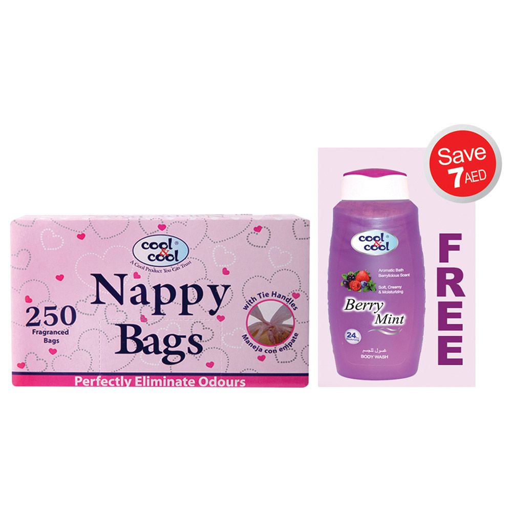 Cool&Cool Nappy Bags 250's + Body Wash 100ml Berry Mint Free