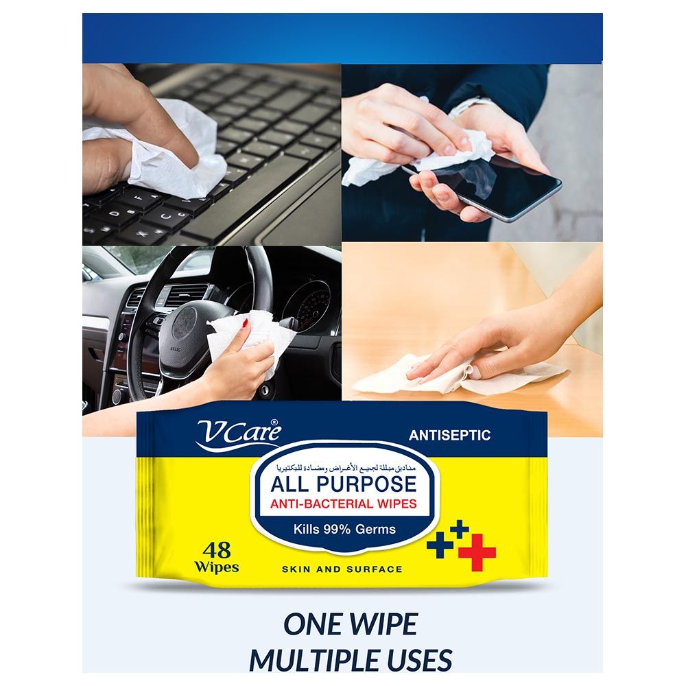 VCare - All Purpose Anti Bacterial Wipes 48pcs - Pack of 6