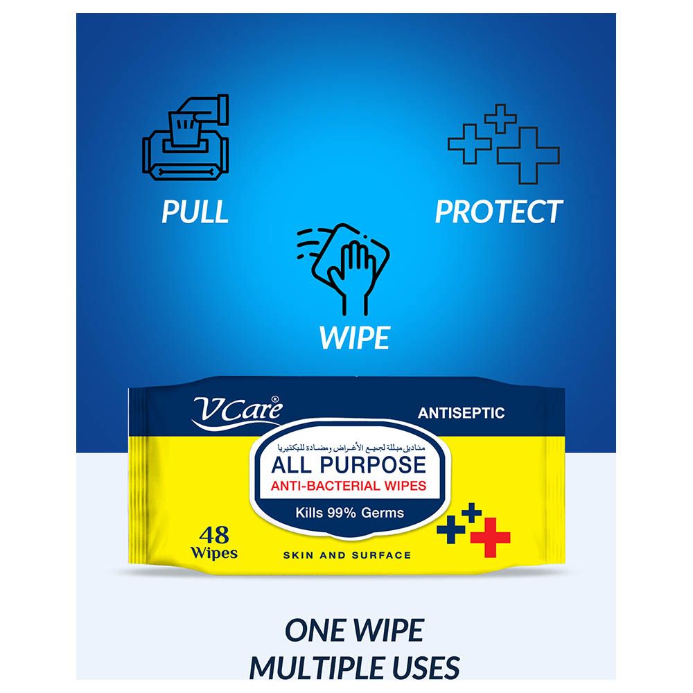 VCare - All Purpose Anti Bacterial Wipes 48pcs - Pack of 6