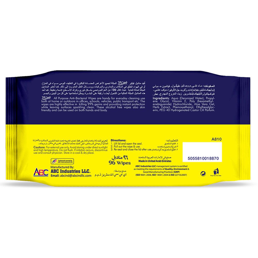 Vcare All Purpose Anti-Bacterial Wipes 48's Buy 2 Get 1 Free