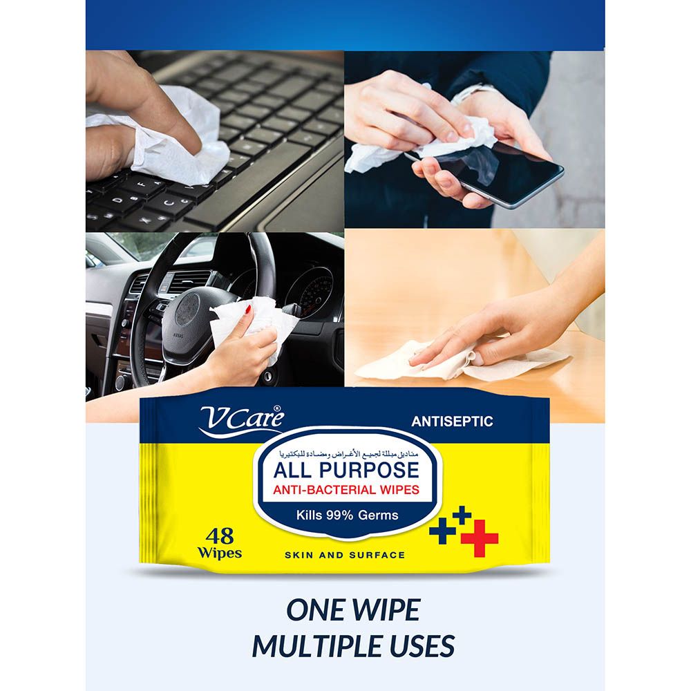 Vcare All Purpose Anti-Bacterial Wipes 48's Buy 2 Get 1 Free