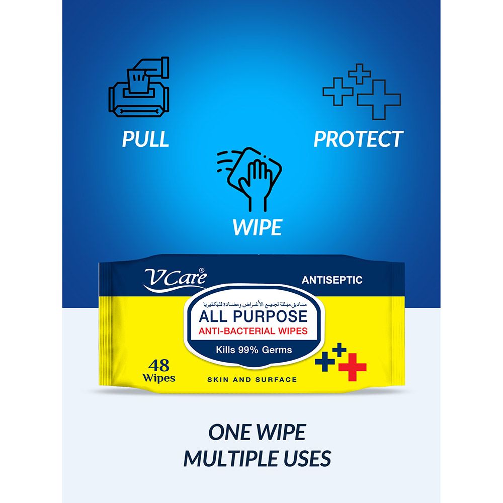 Vcare All Purpose Anti-Bacterial Wipes 48's Buy 2 Get 1 Free