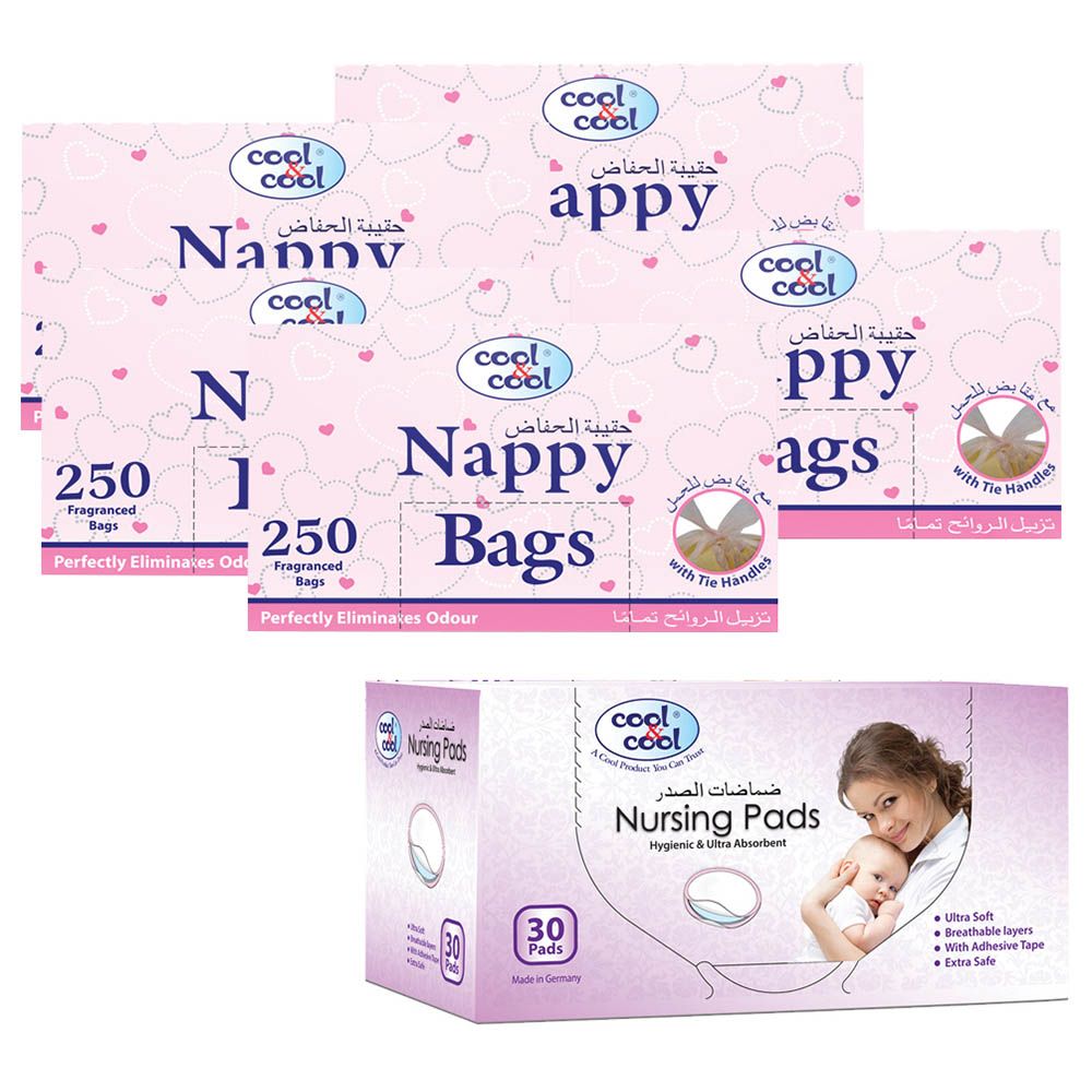 Cool & Cool Nappy Bags + Nursing Pads Hygienic 30 Counts