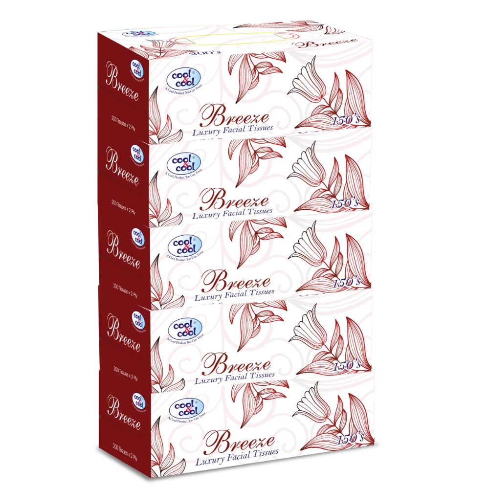 Cool & Cool - Breeze 150's 2 Ply Facial Tissues, Pack of 5