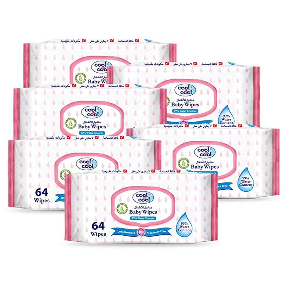 Cool & Cool - Baby Wipes 64's x6, 384 Counts