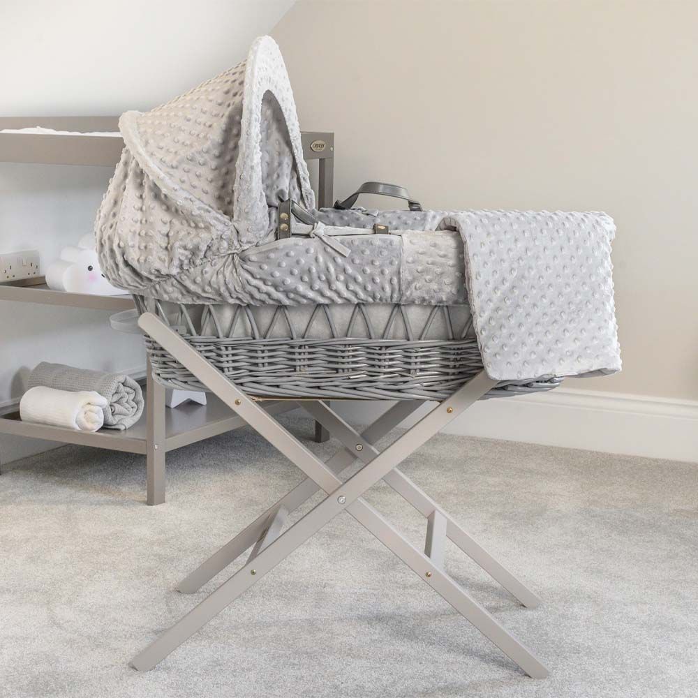 Clair de Lune - Dimple Grey Wicker Moses Basket - Grey (Exclusive)