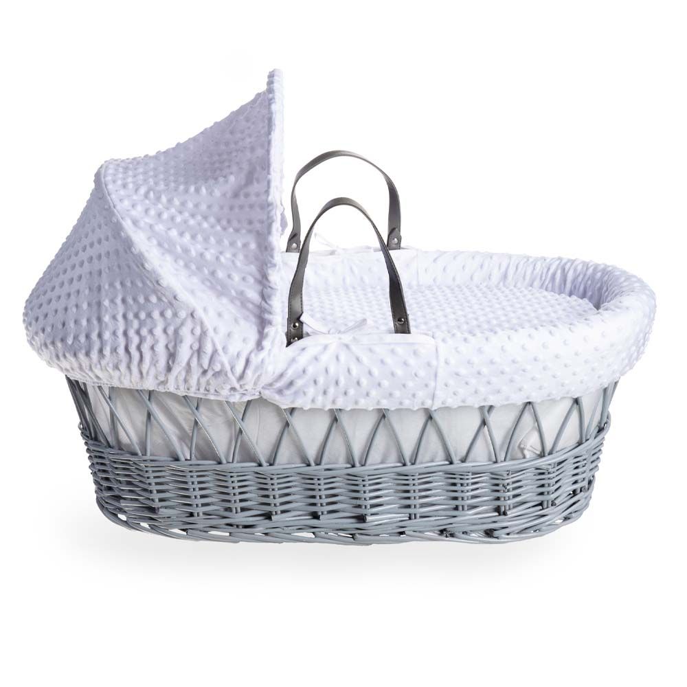 Clair de Lune - Dimple Grey Wicker Moses Basket - White (Exclusive)