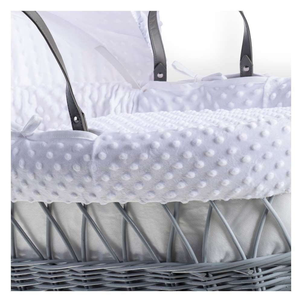 Clair de Lune - Dimple Grey Wicker Moses Basket - White (Exclusive)