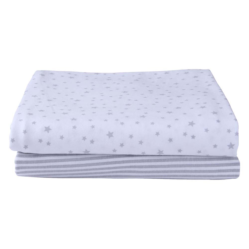 Clair de Lune - Stars & Stripes Fitted Cot Bed Sheets - Pack of 2 - Grey