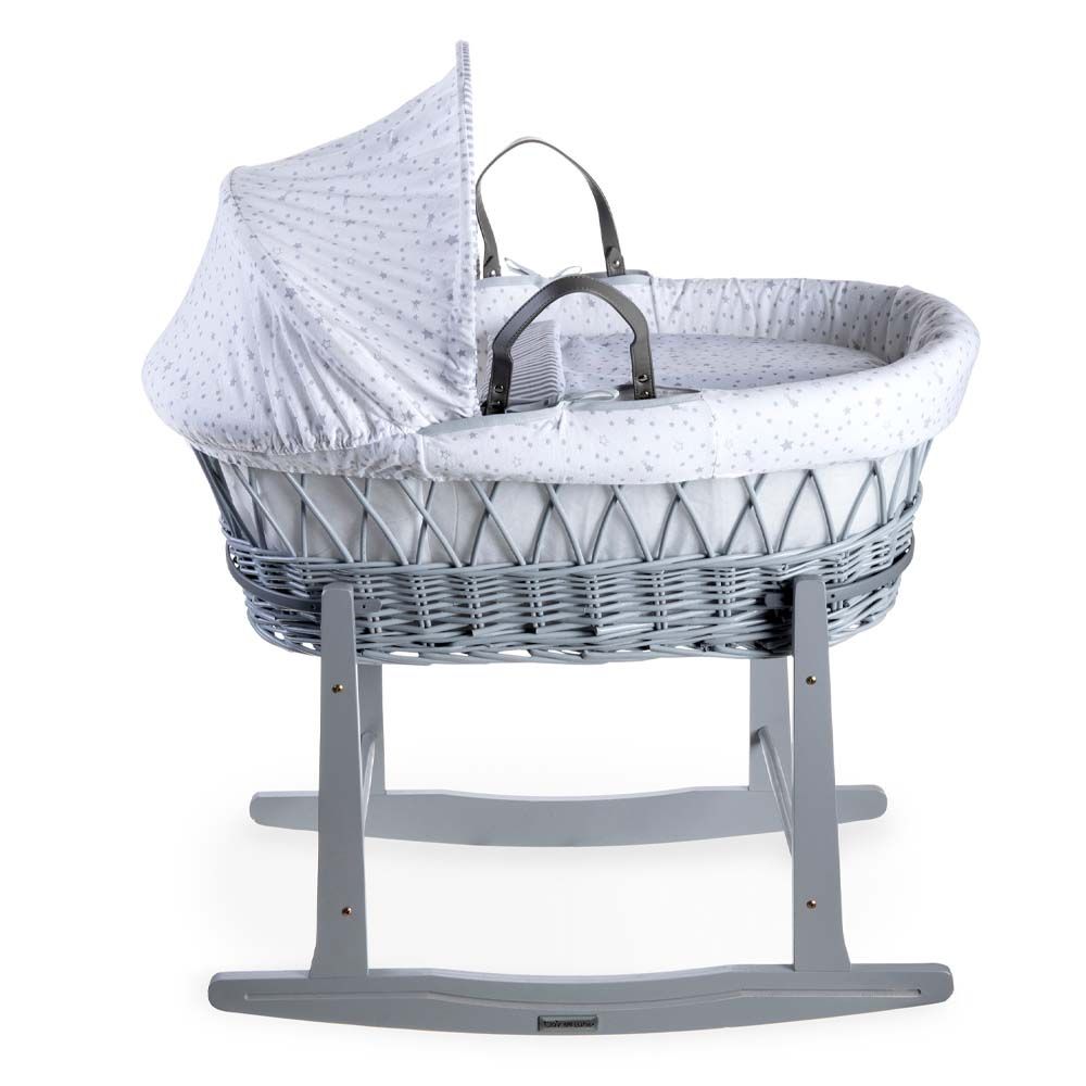 Clair de Lune - Stars & Stripes Grey Wicker Moses Basket - Grey (Exclusive)