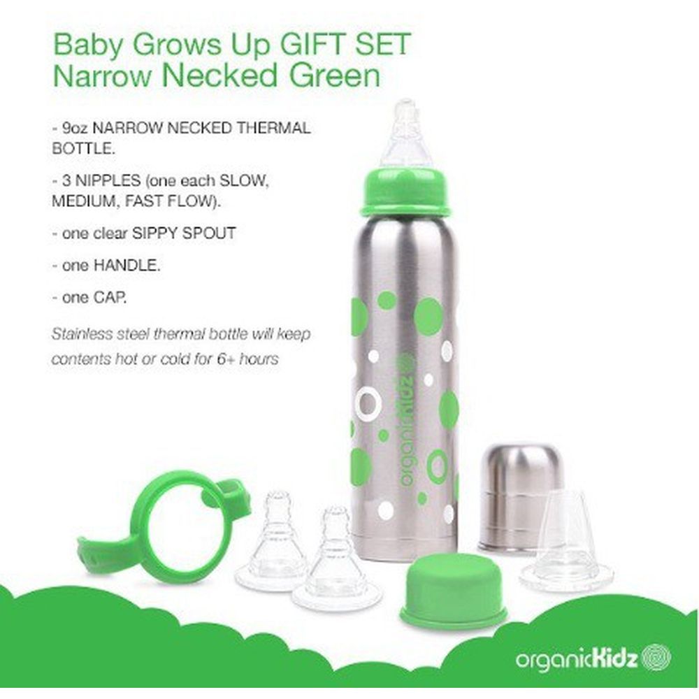 OrganicKidz - Baby Grows Up Gift Narrow Necked Bottle Set - Green