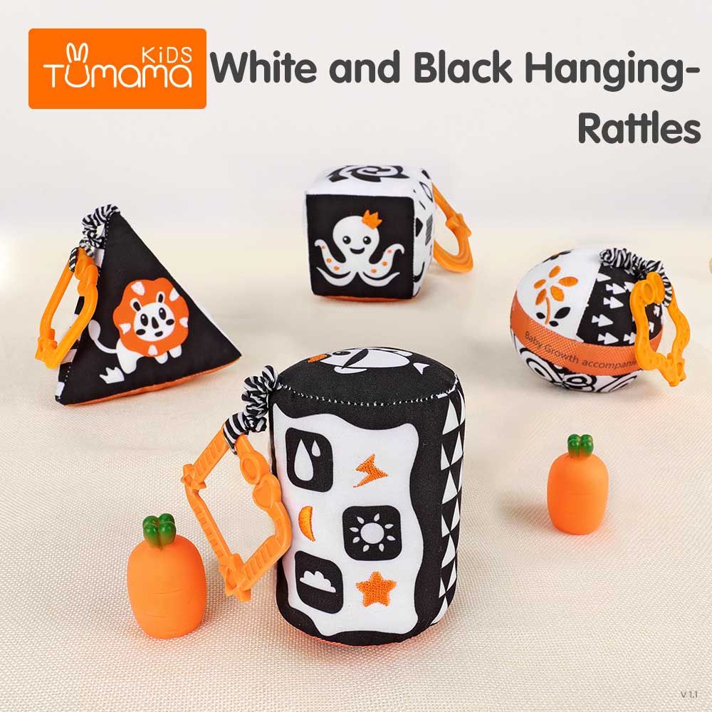 Tumama Hanging Rattle Set 4pcs Black White