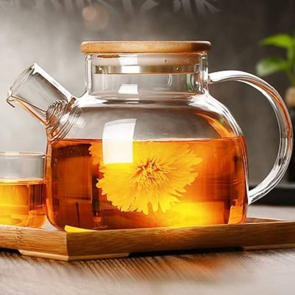 1Chase - Glass Teapot W/ Bamboo Lid & Removable Infuser 1000ml