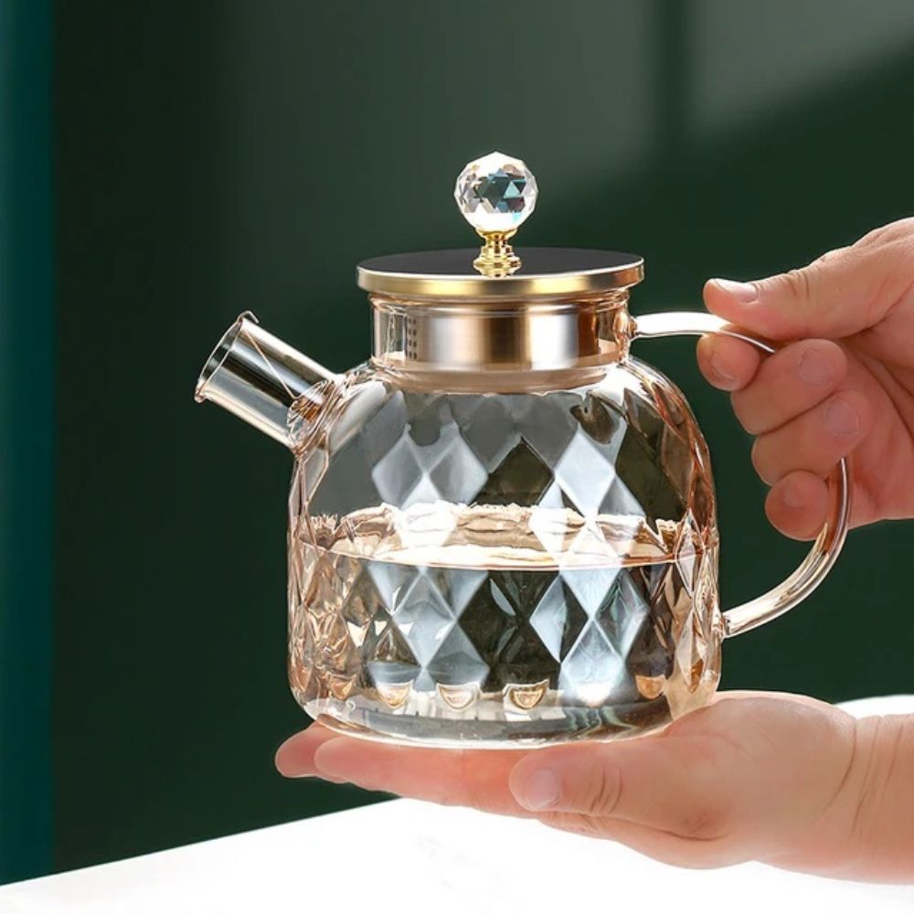 1Chase - Borosilicate Diamond Glass Teapot W/ Lid & Infuser 1200ml