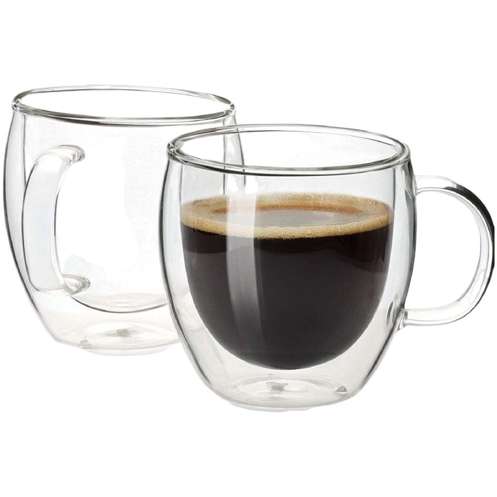 1CHASE - Double Wall Coffee Mugs with Handle, 250ml - Pack of 2