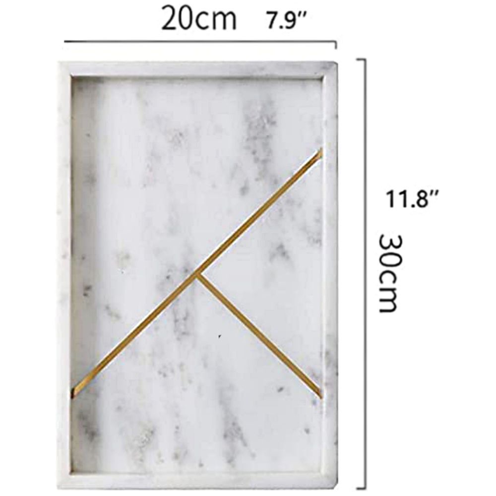 1Chase - Rectangular Marble Stone Tray W/ Gold Rib Pattern - White