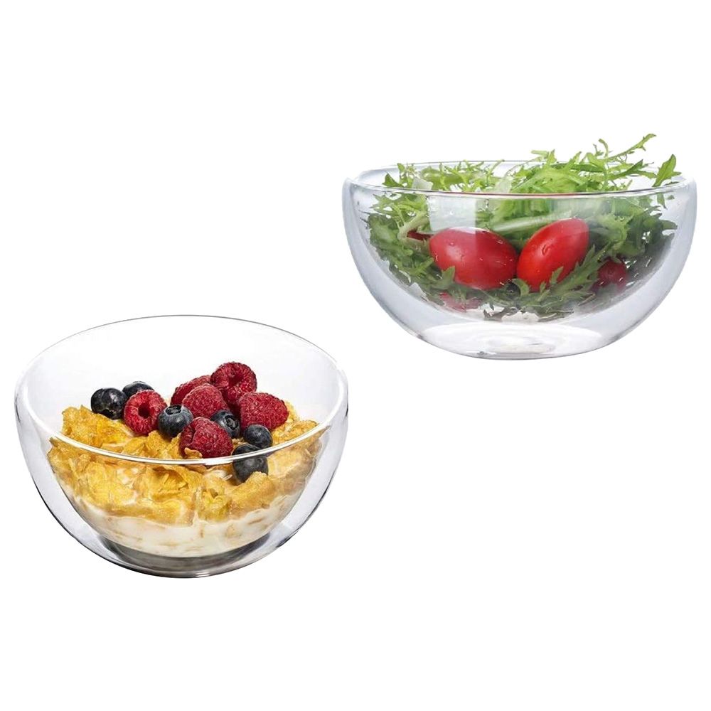 1CHASE - Double Wall Borosilicate Cereal, Salad Bowl, 500ml - Pack of 2