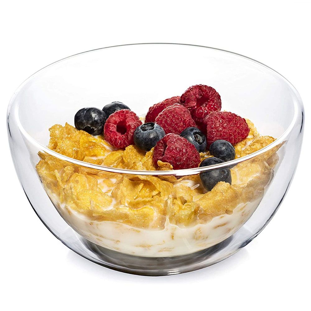 1CHASE - Double Wall Borosilicate Cereal, Salad Bowl, 500ml - Pack of 2