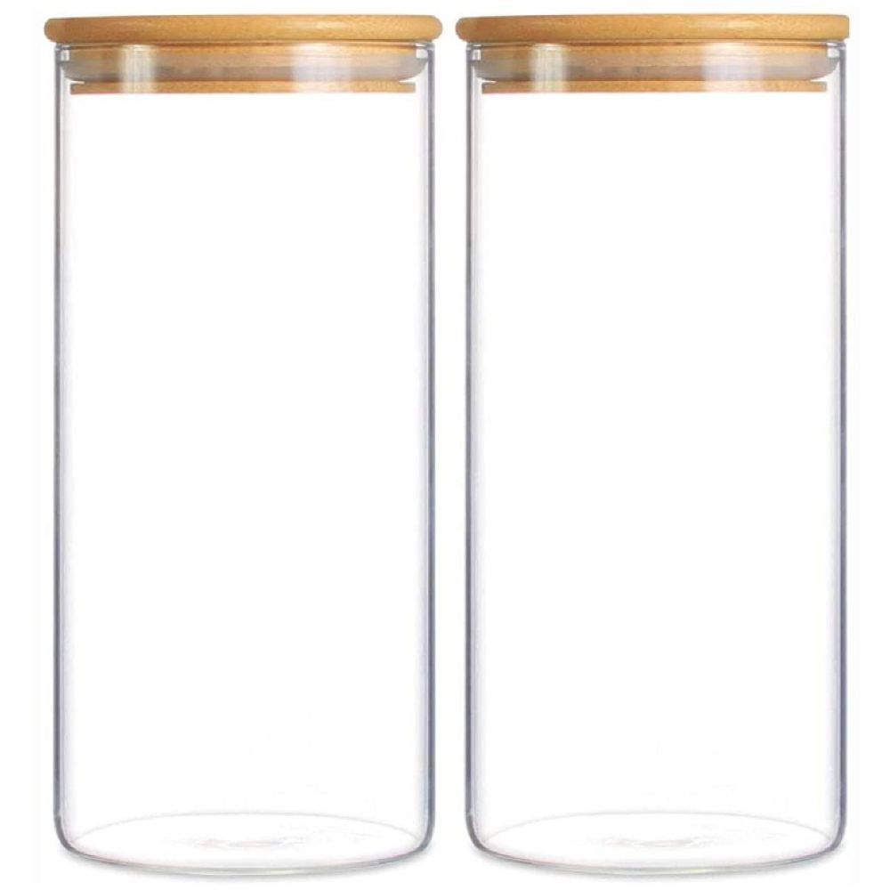 1Chase - Borosilicate Round Glass Food Storage Jars w/Lid- 1200ml - 2pcs