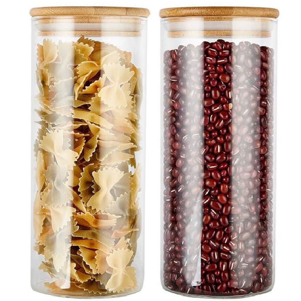 1Chase - Borosilicate Round Glass Food Storage Jars w/Lid- 1200ml - 2pcs