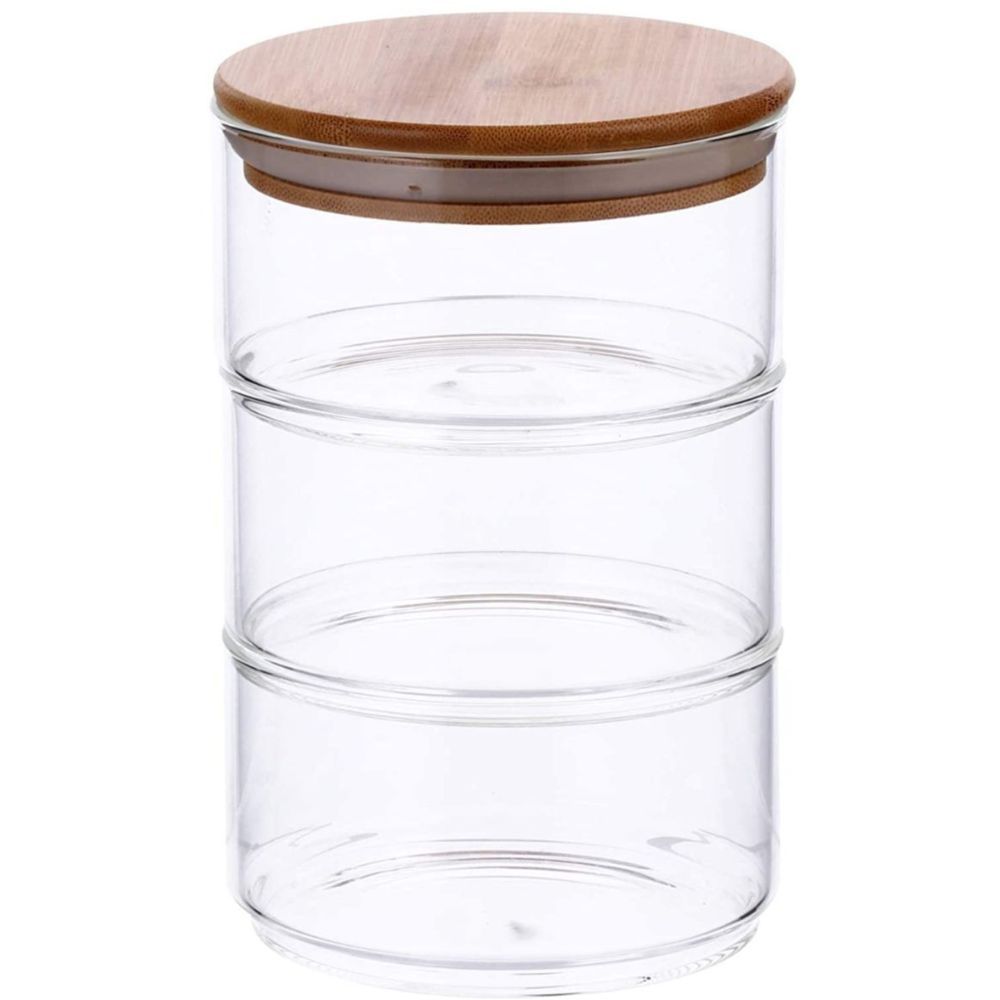 1Chase - 3 Layer Glass Food Storage Jar W/ Airtight Bamboo Lid