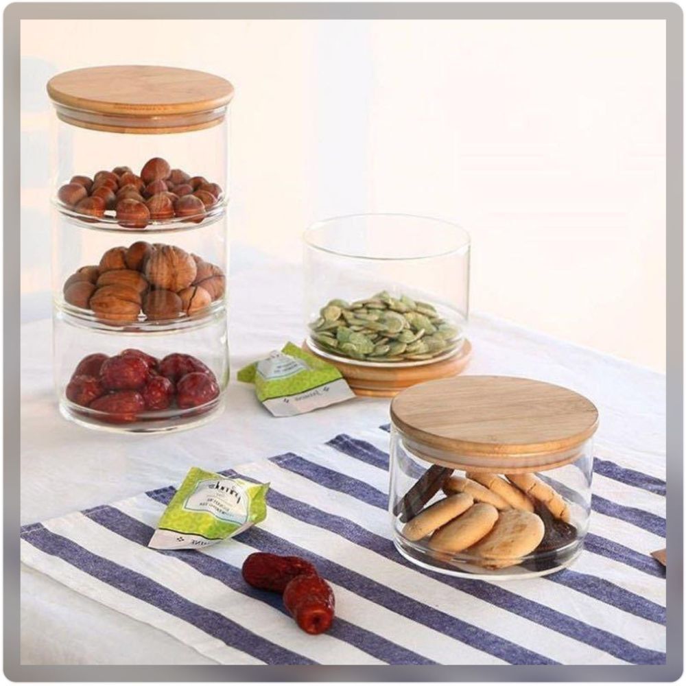 1Chase - 3 Layer Glass Food Storage Jar W/ Airtight Bamboo Lid