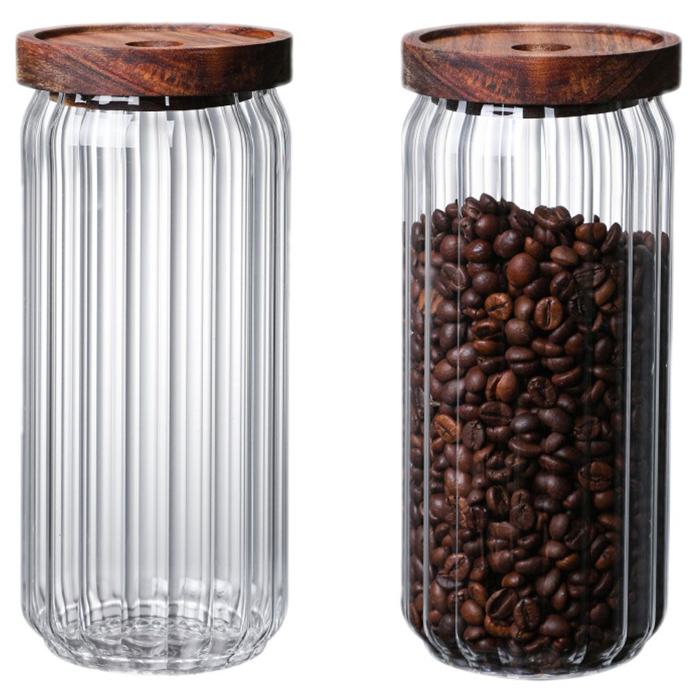 1Chase - Borosilicate Stripe Glass Food Storage Jar w/ Lid 1000ml - 2pcs