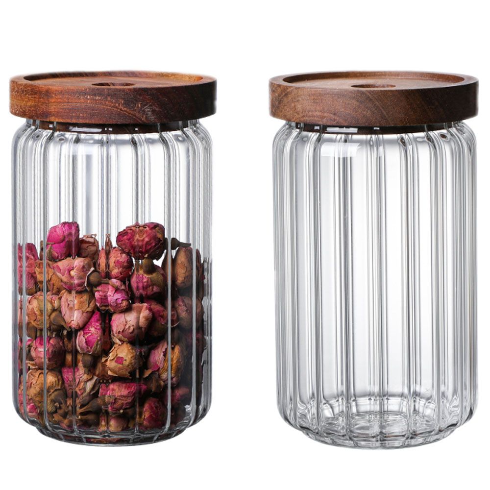 1Chase - Borosilicate Stripe Glass Food Storage Jar w/ Lid 700ml - 2pcs