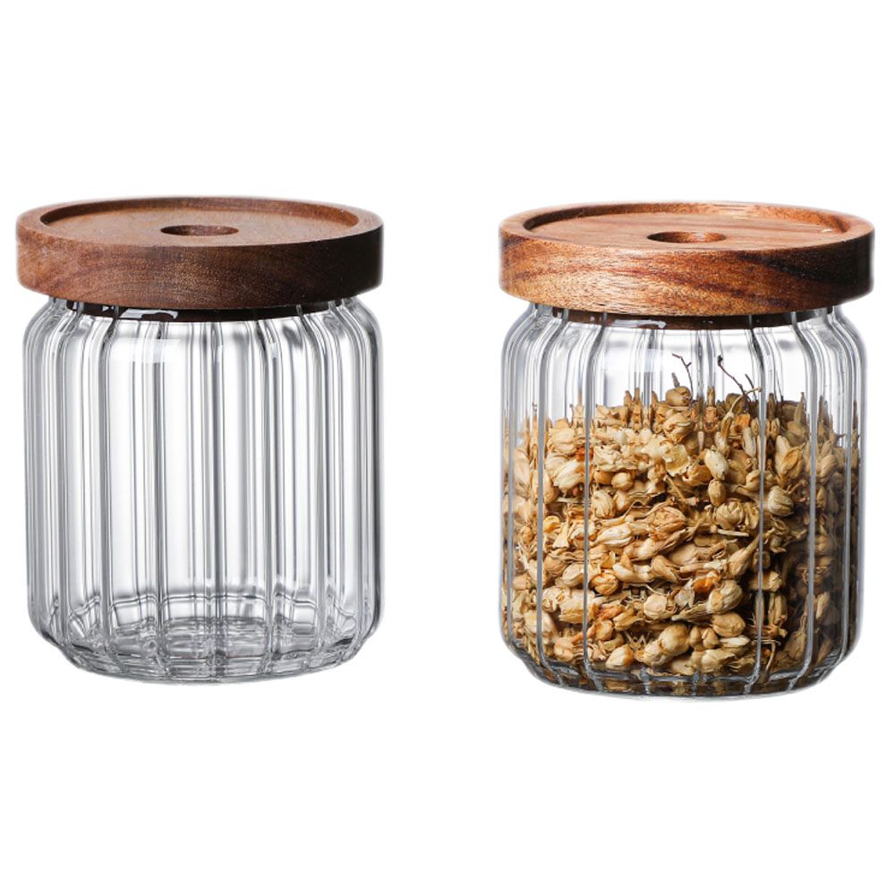 1Chase - Borosilicate Stripe Glass Food Storage Jar w/ Lid 500ml - 2pcs