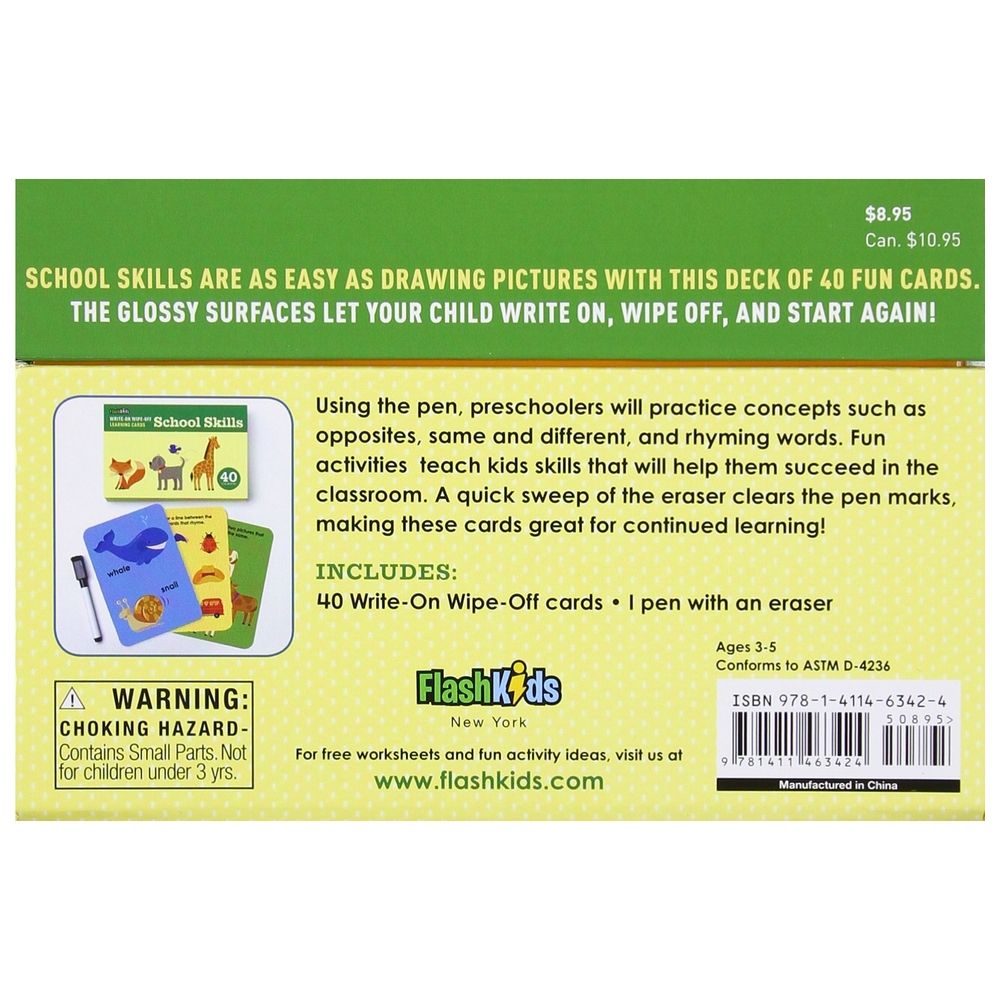  كتاب write-on wipe-off learning cards: school skills