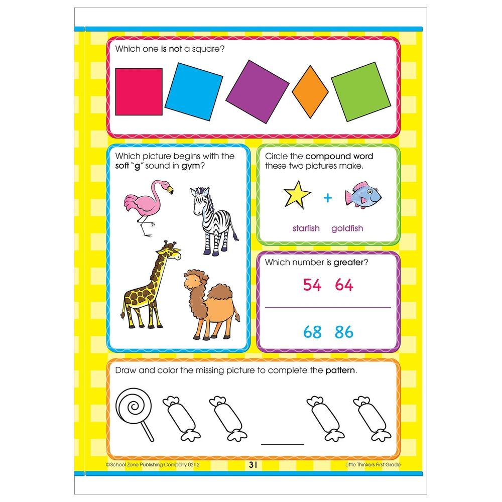  كتاب school zone - little thinkers first grade workbook - 32 pages