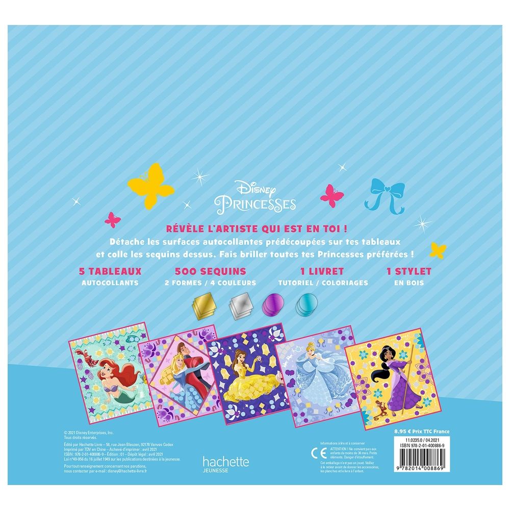  كتاب disney princesses - pochette les ateliers - tableaux a sequins