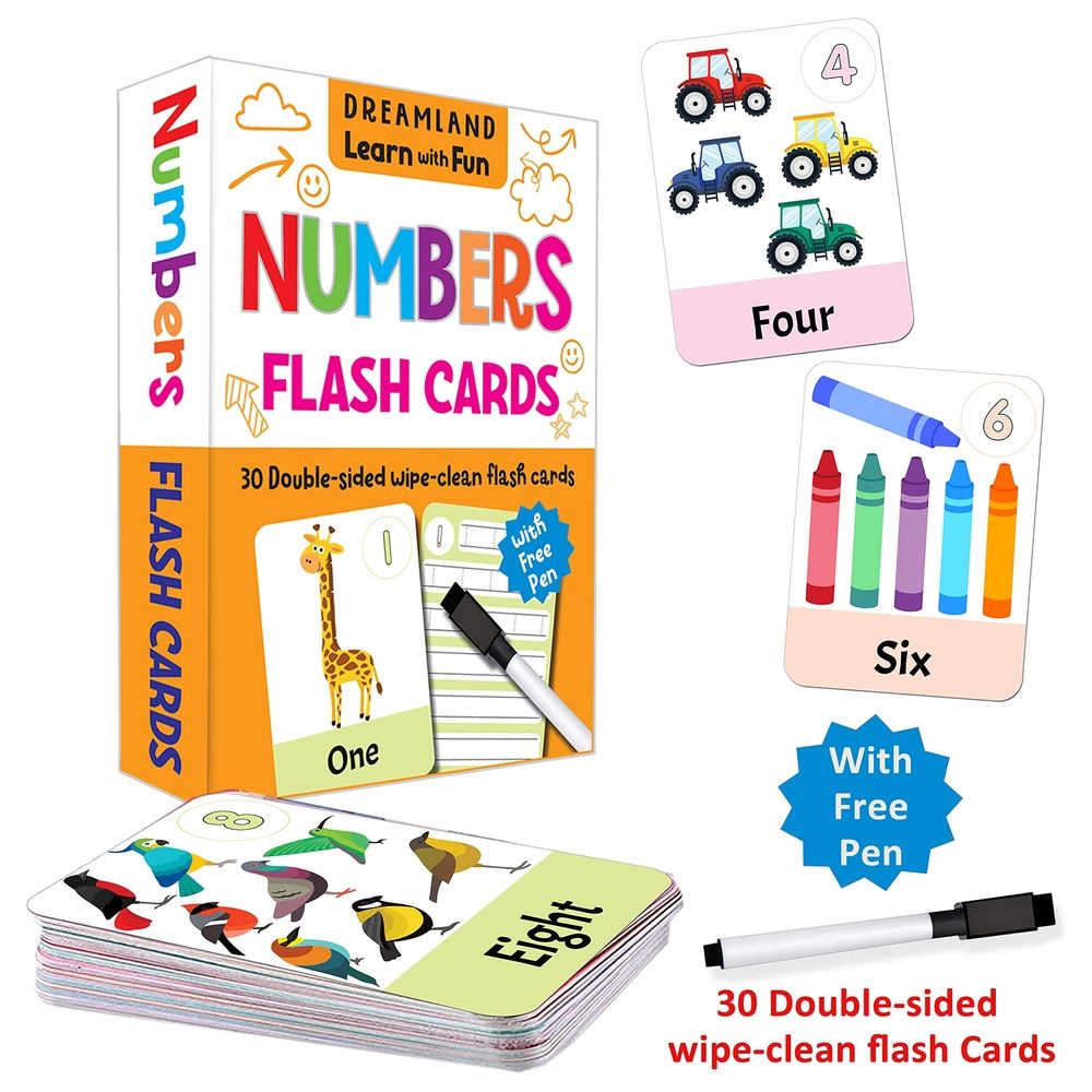  كتاب flash cards numbers - 30 double sided wipe clean flash cards for kids (with free pen)