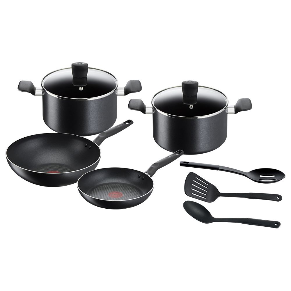 Tefal - Super Cook Non-Stick Cookware Set - 9pc - Black