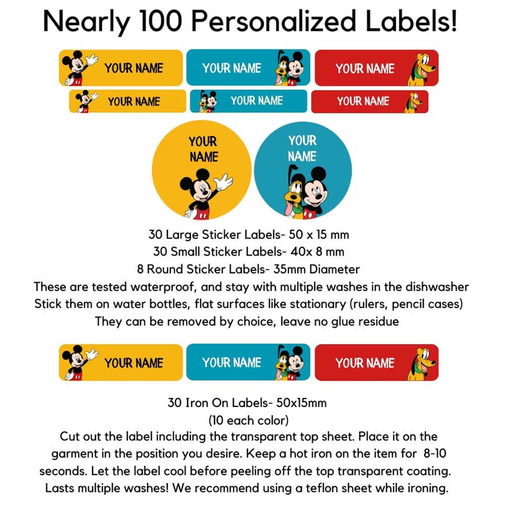 Impressions - Personalised Waterproof And Iron On Labels - Mickey - 98 Pcs 