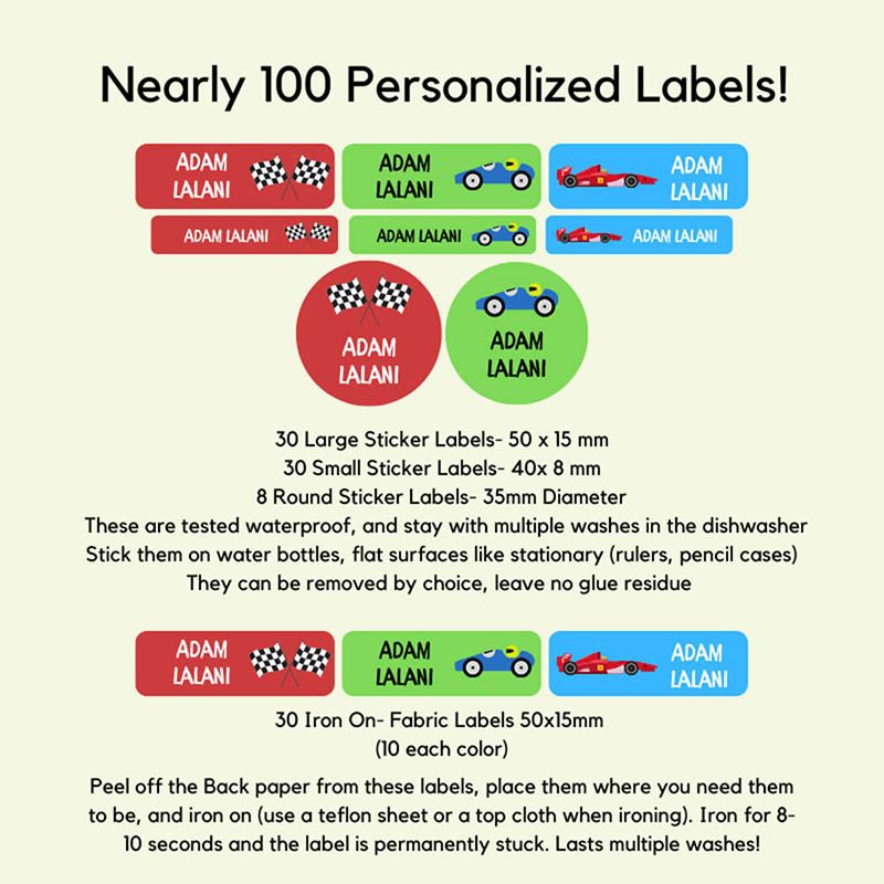 Impressions - Personalized Waterproof Labels - Race Cars