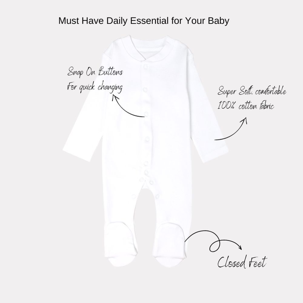 Impressions - 3pc-Set - Cotton Full Sleeved Sleepsuit - White