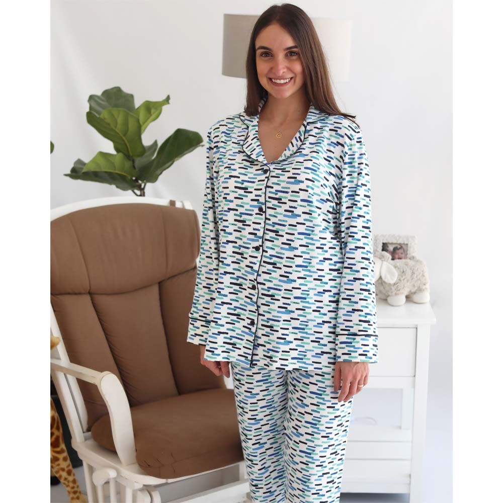 Cosset - 2pc-Set - Squiggle Shirt & Pyjama - Blue