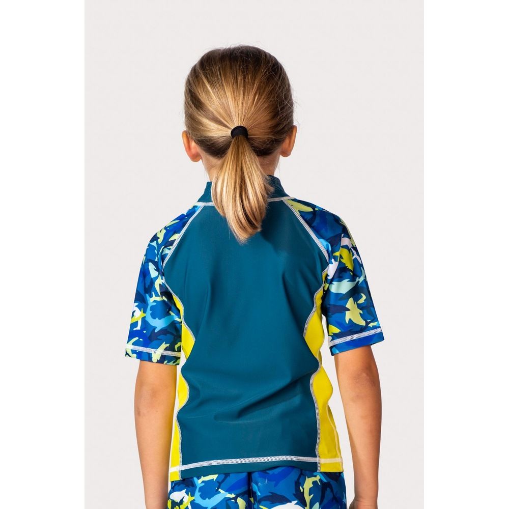 Coega Sunwear - Boys Kids Short Sleeves Rashguard - Green Sharks