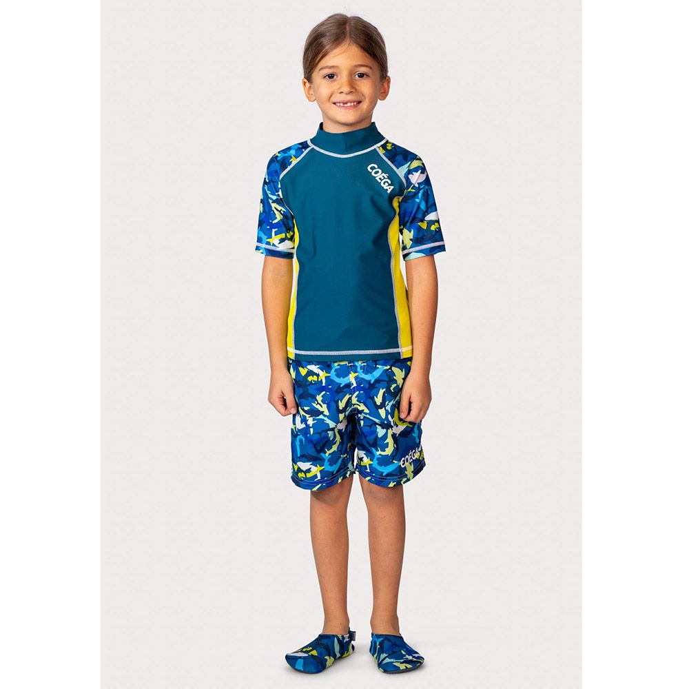 Coega Sunwear - Boys Kids Short Sleeves Rashguard - Green Sharks