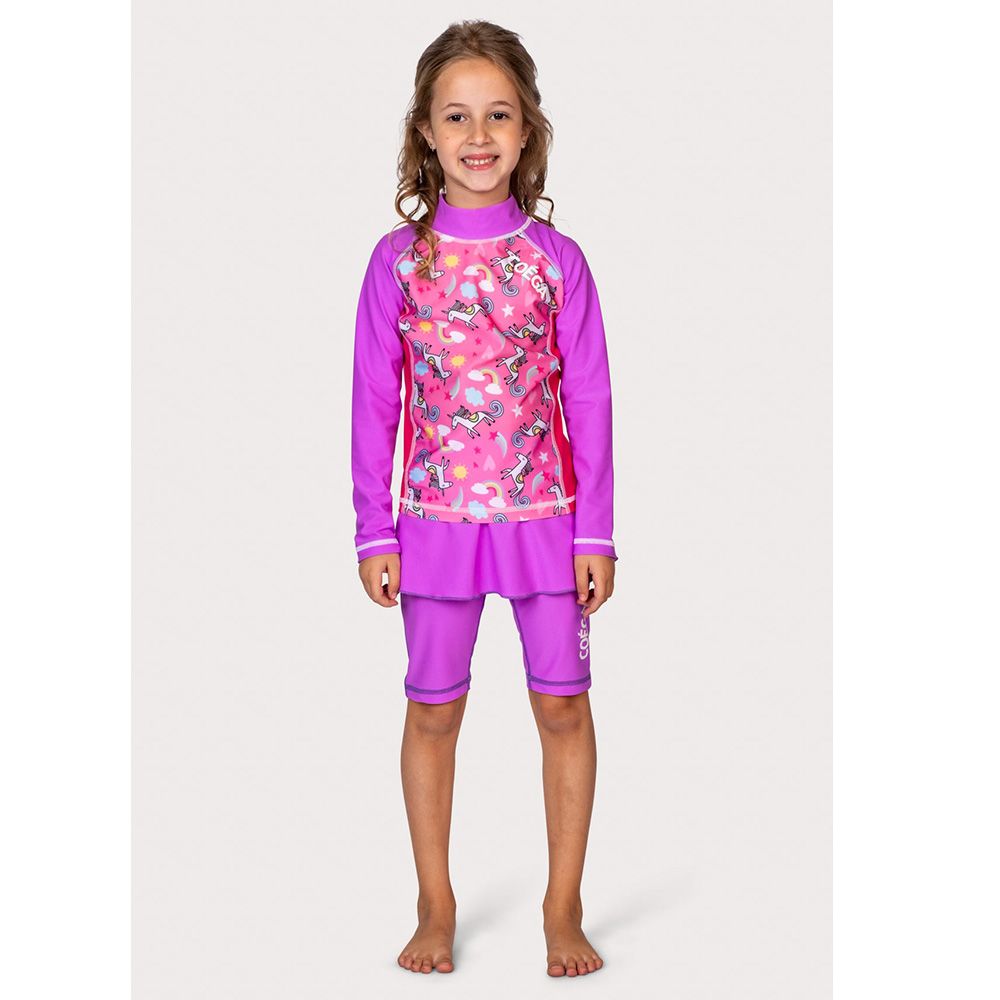 Coega Sunwear - Girls Kids Long Sleeves Rashguard - Purple Rainbow