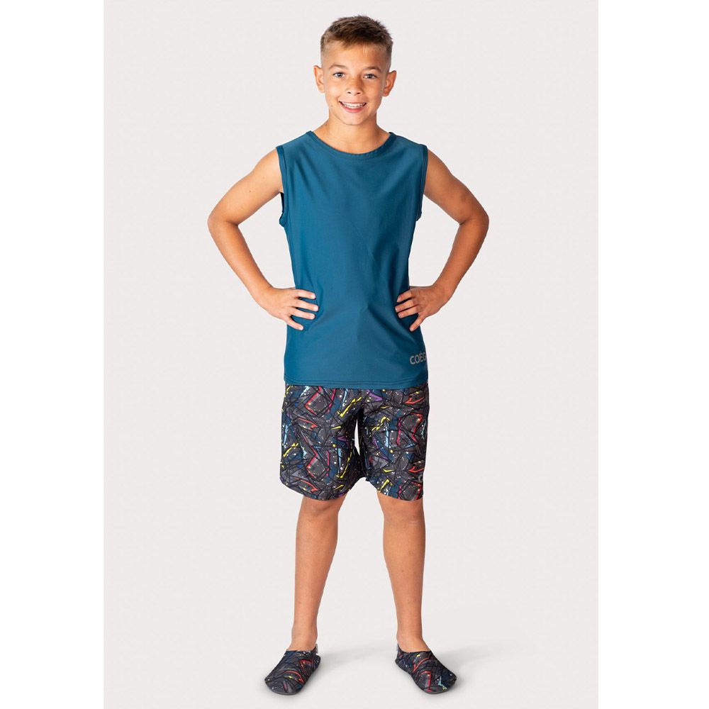 Coega Sunwear - Boys Youth Sleeveless Rashguard - Green Abstract