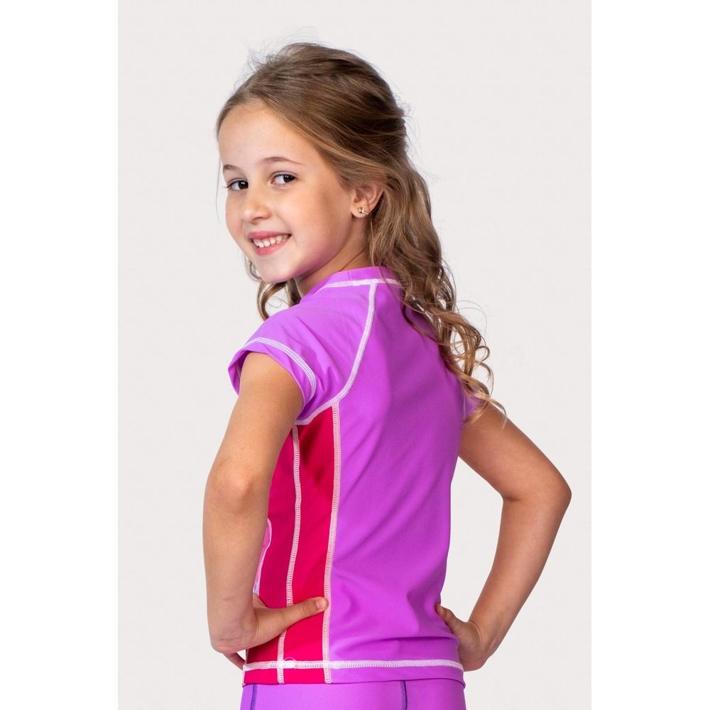 Coega Sunwear - Girls Kids Cap Sleeves Rashguard - Purple Rainbow