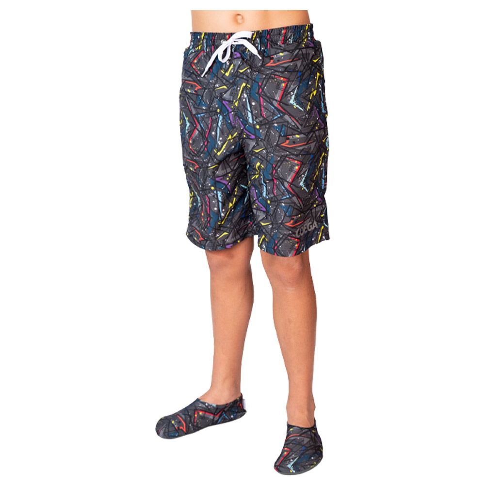 Coega Sunwear - Boys Kids Board Shorts - Green Abstract Paint